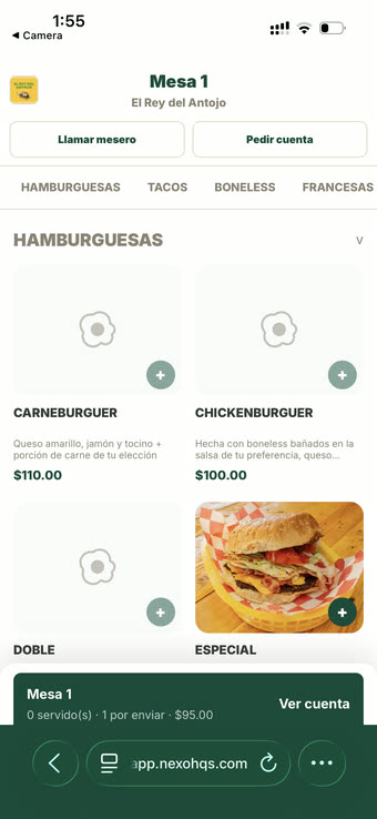 Menú QR en la mesa: llamar mesero y pedir cuenta
